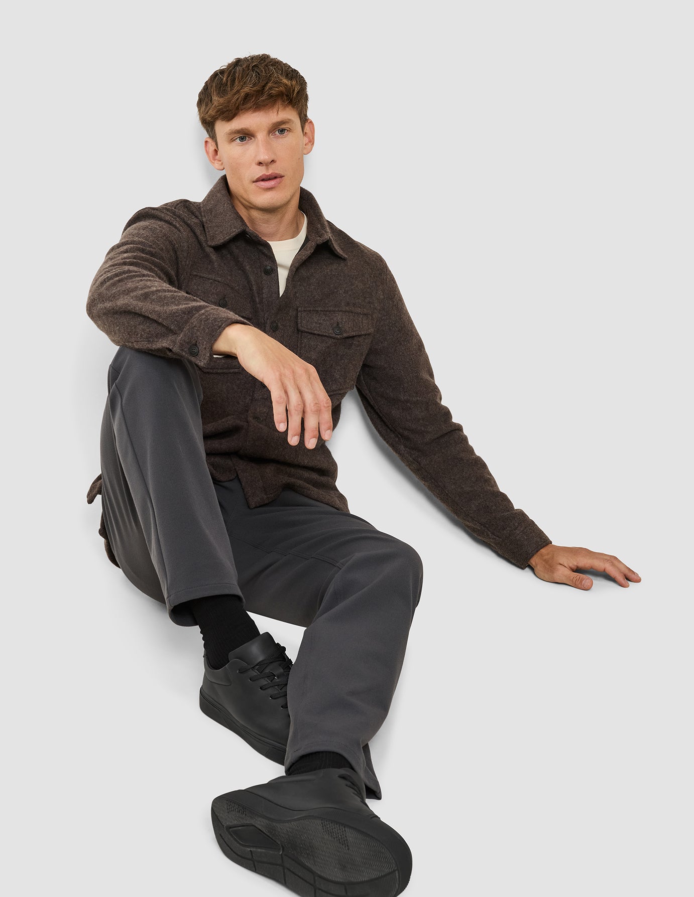 Double Layer Wool Overshirt Saddle Brown